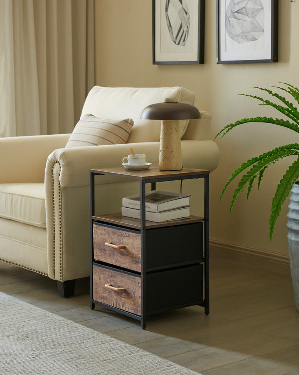 Homeroots 16" Brown Black Rustic Manufactured Wood End Table With Drawers   482797