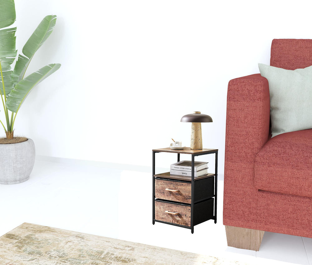 Homeroots 16" Brown Black Rustic Manufactured Wood End Table With Drawers   482797