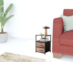 Homeroots 16" Brown Black Rustic Manufactured Wood End Table With Drawers   482797