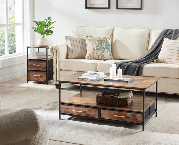 Homeroots 16" Brown Black Rustic Manufactured Wood End Table With Drawers   482797