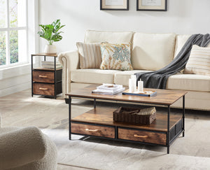 Homeroots 16" Brown Black Rustic Manufactured Wood End Table With Drawers   482797