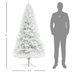 English Elm Homcom 6Ft Tall White Artificial Christmas Tree, Auto-Open, 1000 Branch Tips, Safe Steel Base Décor W2225P229373