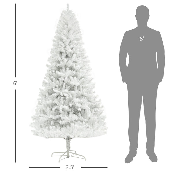 English Elm Homcom 6Ft Tall White Artificial Christmas Tree, Auto-Open, 1000 Branch Tips, Safe Steel Base Décor W2225P229373
