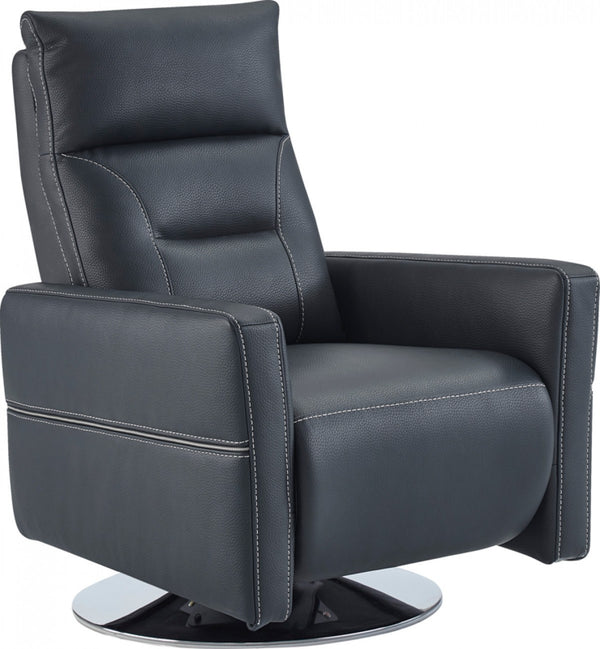 Homeroots 31" Dark Blue High Back Faux Leather Recliner   482822