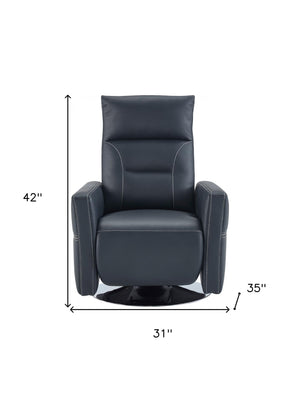 Homeroots 31" Dark Blue High Back Faux Leather Recliner   482822