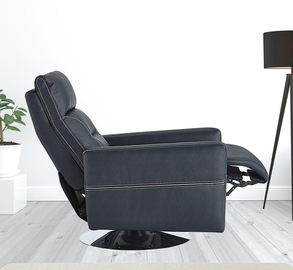 Homeroots 31" Dark Blue High Back Faux Leather Recliner   482822