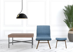 Homeroots 22" Blue And Walnut Solid Color Lounge Chair With Ottoman   482824