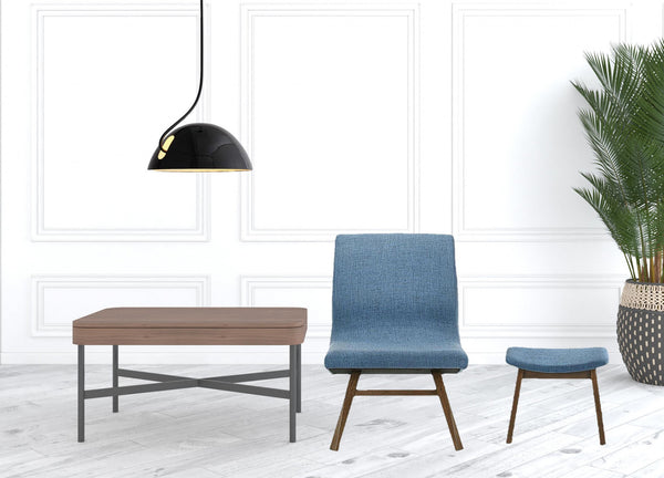 Homeroots 22" Blue And Walnut Solid Color Lounge Chair With Ottoman   482824