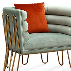 Homeroots 33" Light Green Tubular Velvet And Gold Lounge Chair   482825