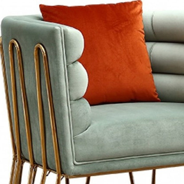 Homeroots 33" Light Green Tubular Velvet And Gold Lounge Chair   482825