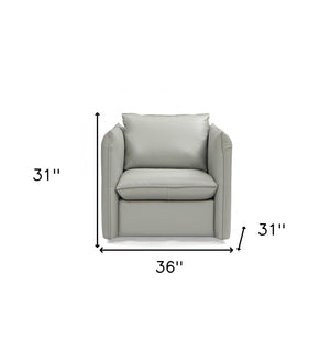 Homeroots 36" Grey Genuine Leather And Silver Swivel Accent Chair   482826