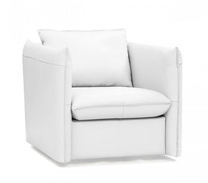 Homeroots 36" White Genuine Leather And Silver Swivel Accent Chair   482827