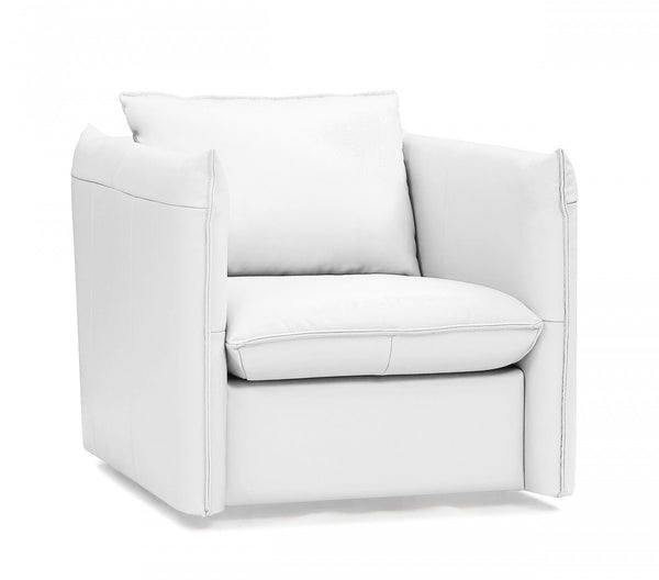 Homeroots 36" White Genuine Leather And Silver Swivel Accent Chair   482827