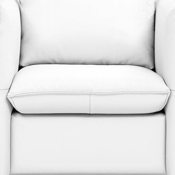 Homeroots 36" White Genuine Leather And Silver Swivel Accent Chair   482827