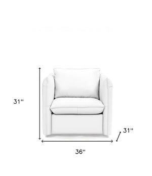 Homeroots 36" White Genuine Leather And Silver Swivel Accent Chair   482827