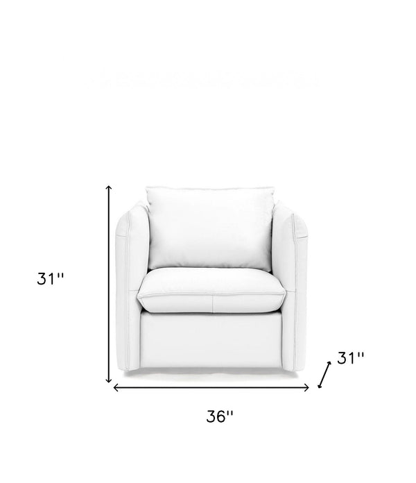 Homeroots 36" White Genuine Leather And Silver Swivel Accent Chair   482827