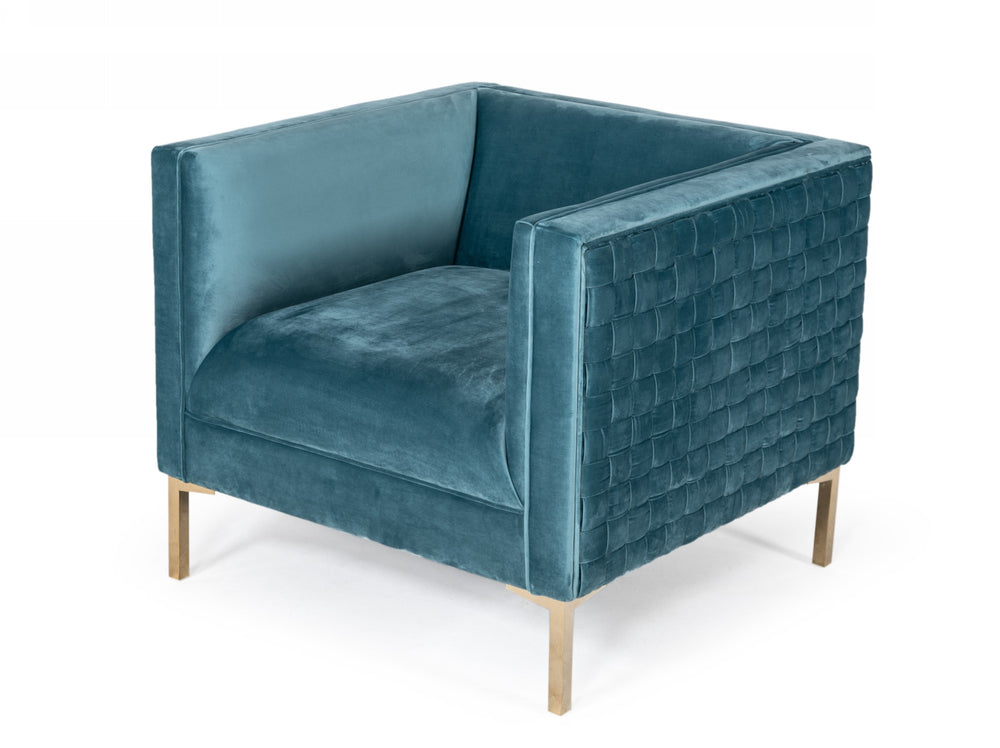 Homeroots 33" Teal Woven Velvet And Gold Arm Chair   482828