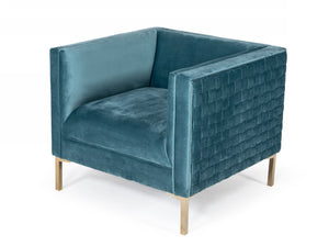 Homeroots 33" Teal Woven Velvet And Gold Arm Chair   482828