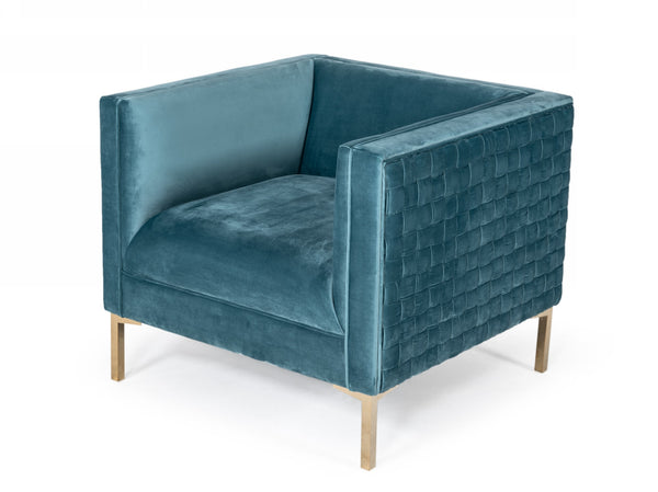 Homeroots 33" Teal Woven Velvet And Gold Arm Chair   482828