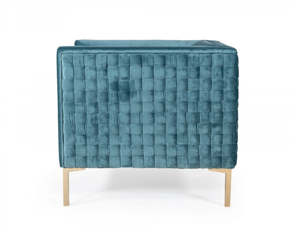 Homeroots 33" Teal Woven Velvet And Gold Arm Chair   482828
