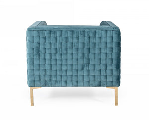 Homeroots 33" Teal Woven Velvet And Gold Arm Chair   482828
