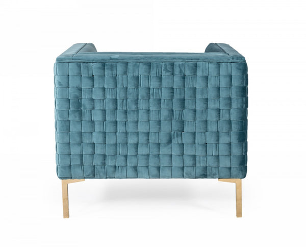 Homeroots 33" Teal Woven Velvet And Gold Arm Chair   482828