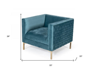 Homeroots 33" Teal Woven Velvet And Gold Arm Chair   482828