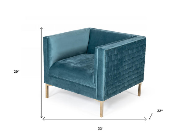 Homeroots 33" Teal Woven Velvet And Gold Arm Chair   482828