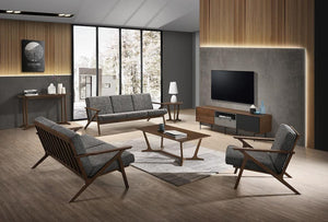 Homeroots 24" Grey And Walnut Solid Color Arm Chair   482829