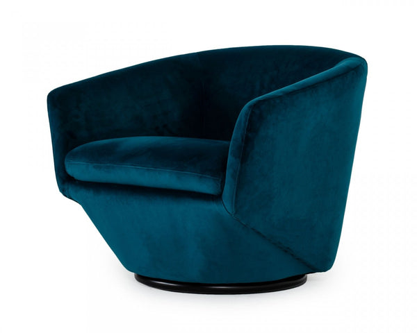 Homeroots 41" Dark Teal Velvet And Black Solid Color Barrel Chair   482830