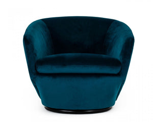 Homeroots 41" Dark Teal Velvet And Black Solid Color Barrel Chair   482830