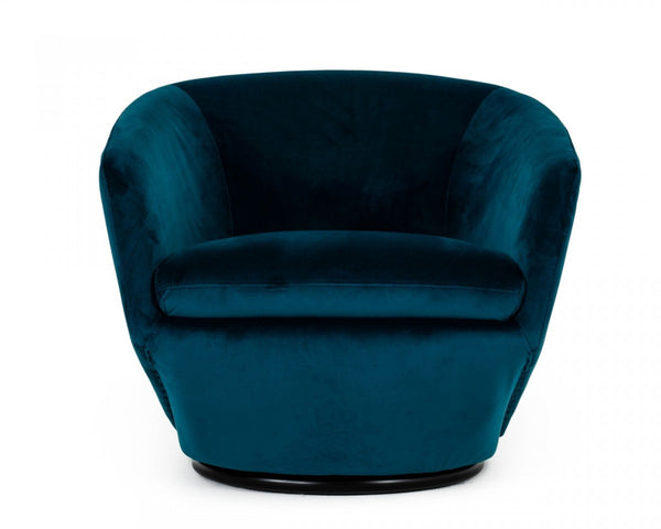Homeroots 41" Dark Teal Velvet And Black Solid Color Barrel Chair   482830
