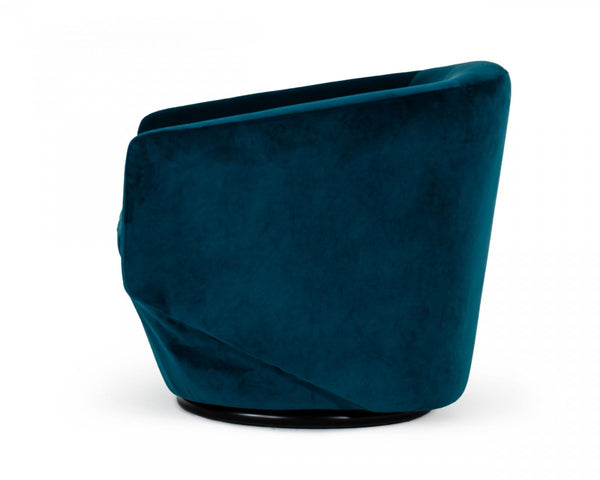 Homeroots 41" Dark Teal Velvet And Black Solid Color Barrel Chair   482830