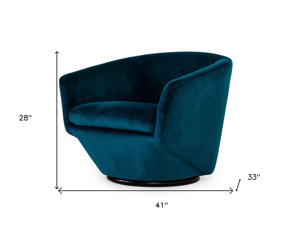 Homeroots 41" Dark Teal Velvet And Black Solid Color Barrel Chair   482830