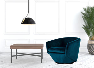 Homeroots 41" Dark Teal Velvet And Black Solid Color Barrel Chair   482830