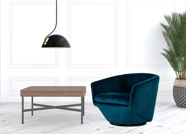 Homeroots 41" Dark Teal Velvet And Black Solid Color Barrel Chair   482830