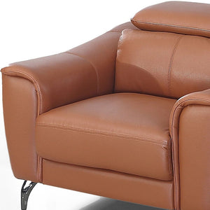 Homeroots 42" Brown Genuine Leather And Silver Solid Color Lounge Chair   482831