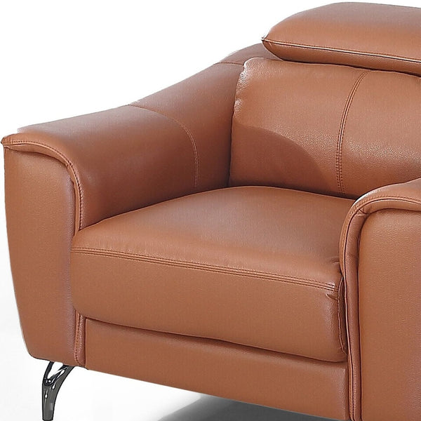 Homeroots 42" Brown Genuine Leather And Silver Solid Color Lounge Chair   482831