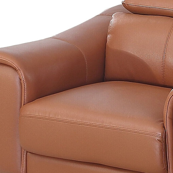 Homeroots 42" Brown Genuine Leather And Silver Solid Color Lounge Chair   482831