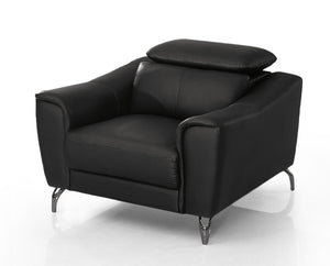 Homeroots 42" Black Genuine Leather And Silver Solid Color Lounge Chair   482832