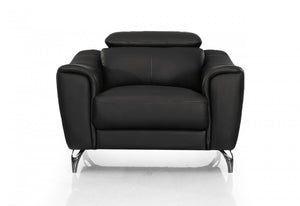 Homeroots 42" Black Genuine Leather And Silver Solid Color Lounge Chair   482832
