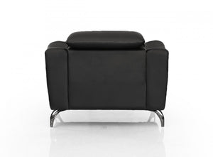 Homeroots 42" Black Genuine Leather And Silver Solid Color Lounge Chair   482832