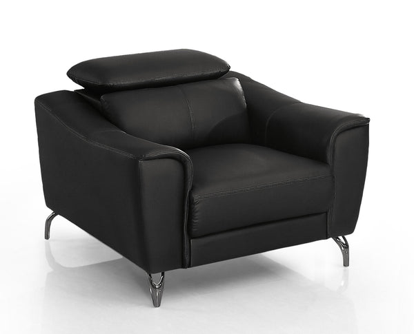 Homeroots 42" Black Genuine Leather And Silver Solid Color Lounge Chair   482832