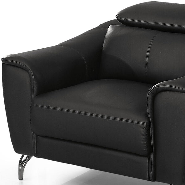 Homeroots 42" Black Genuine Leather And Silver Solid Color Lounge Chair   482832