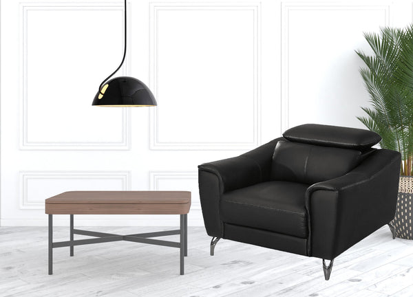 Homeroots 42" Black Genuine Leather And Silver Solid Color Lounge Chair   482832