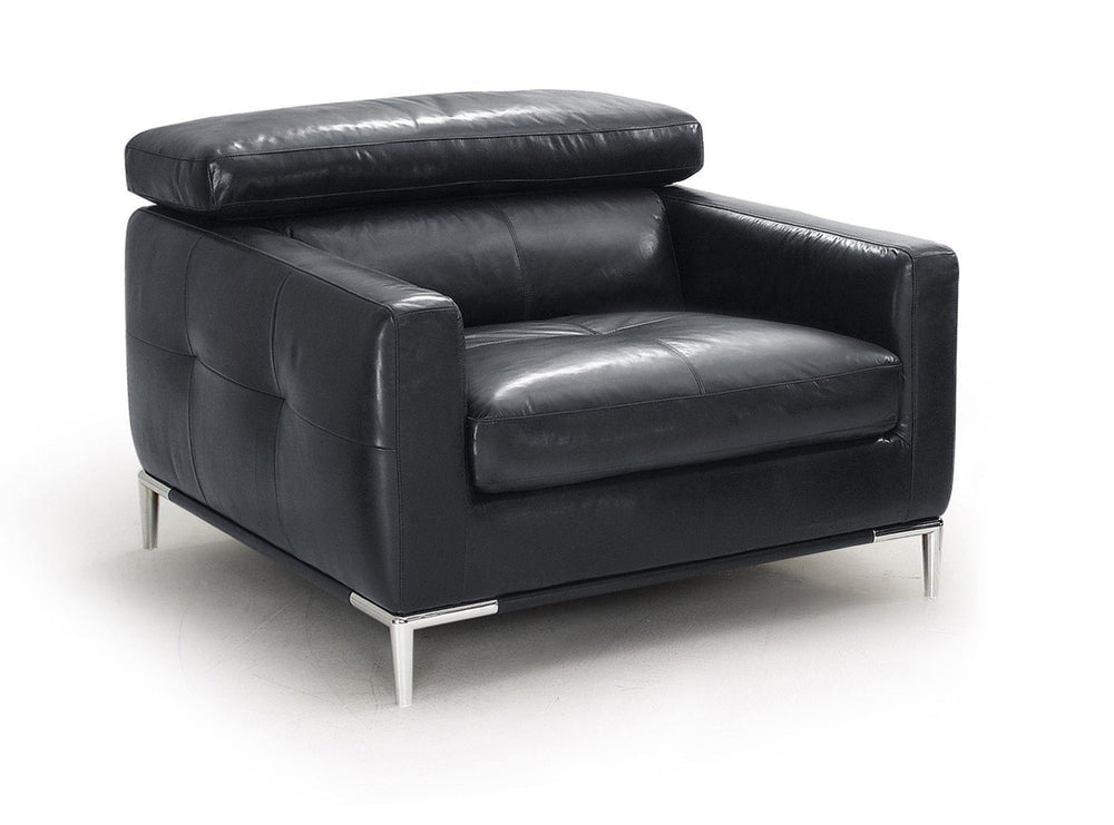 Homeroots 39" Black Genuine Leather And Silver Solid Color Lounge Chair   482833