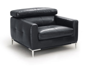 Homeroots 39" Black Genuine Leather And Silver Solid Color Lounge Chair   482833