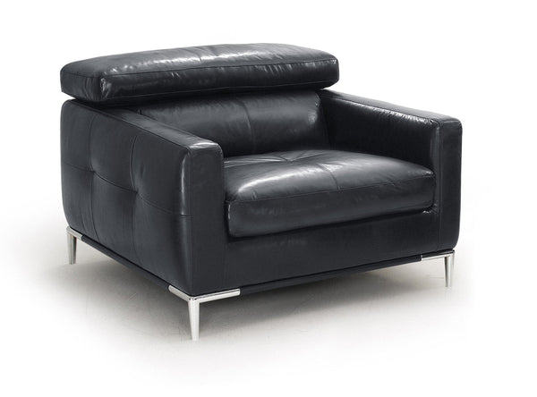 Homeroots 39" Black Genuine Leather And Silver Solid Color Lounge Chair   482833