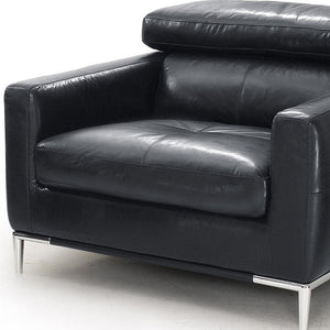 Homeroots 39" Black Genuine Leather And Silver Solid Color Lounge Chair   482833