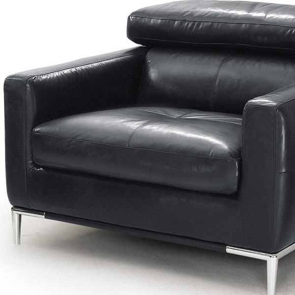 Homeroots 39" Black Genuine Leather And Silver Solid Color Lounge Chair   482833